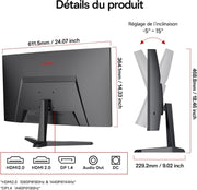 Monitor Gaming KOORUI de 27 pulgadas, pantalla QHD 2560x1440, 180 Hz, pantalla curva, Adaptive-Sync, VESA 100x100 mm, 2xHDMI 2.0 y 1xDisplayPort 1.4