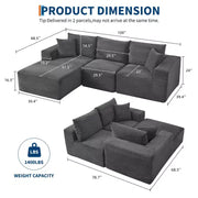 Sofá moderno de 108", sofá tapizado de 3 plazas en forma de L con cojines, sofá de asiento profundo, no requiere montaje