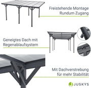 Cochera Juskys con techo plano 5x3 m - Cubierta de aluminio con placas alveolares - Refugio para coches - Montaje independiente - Gris oscuro