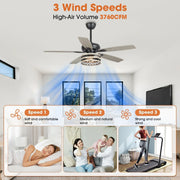 Ventilador de techo con jaula negra, 5 aspas, acabado Driftwood, 52 pulgadas, con control remoto