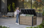Baúl de almacenamiento Keter Ontario 870 litros | 100 % impermeable con ventilación para evitar malos olores y moho | Diseño moderno efecto madera | Tapa con pistones de gas