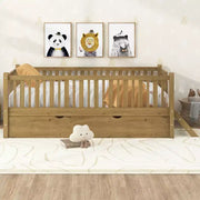 Estructura de cama individual con nido y barandilla, cama de plataforma de perfil bajo con escaleras para niños y niñas