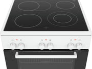 Cocina eléctrica de libre instalación Bosch Serie 4 HKR39C250, 60 cm de ancho, asistente de limpieza EcoClean Direct, aire caliente 3D para hornear en 3 niveles, control por pantalla LED, zona de cocción ampliable para recipientes grandes