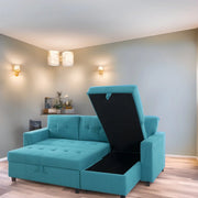 Sofá seccional reversible convertible con cama extraíble, chaise longue con almacenamiento oculto y patas duraderas
