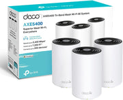 Sistema WiFi 6E Mesh TP-Link Deco AXE5400Mbps Deco XE75 (paquete de 3), router y repetidor tribanda, cobertura de hasta 670 m², WPA3, ideal para casas grandes, compatible con Amazon Alexa, 9 puertos Gigabit