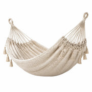 Hamaca de algodón con flecos hechos a mano beige 200x150cm