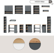 Armario para lavadora Vicco Viktor, antracita/roble dorado, 68 x 88,2 cm, 2 piezas con estante, adecuado para el almacenamiento de detergente y toallas
