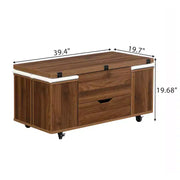 Mesa de centro elevable moderna multifuncional Zeus & Ruta con almacenamiento oculto, 4 taburetes y ruedas, perfecta para espacios modernos