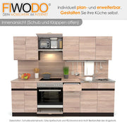 Cocina lineal FIWODO con electrodomésticos - AMPLIABLE - Cocina, cocina equipada en color: Roble Sonoma, 240 cm, con fregadero, grifería, placa, horno, campana extractora, PRODUCTO NUEVO con GARANTÍA
