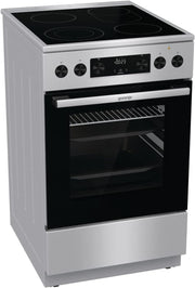 Gorenje GECS5C70XPA Cocina eléctrica independiente con placa vitrocerámica / 50 cm / 70 litros / GentleClose / Calentamiento rápido / AirFry / ExtraSteam / Modo pizza 300°C / Guías telescópicas / AquaClean / Zona paellera / negro