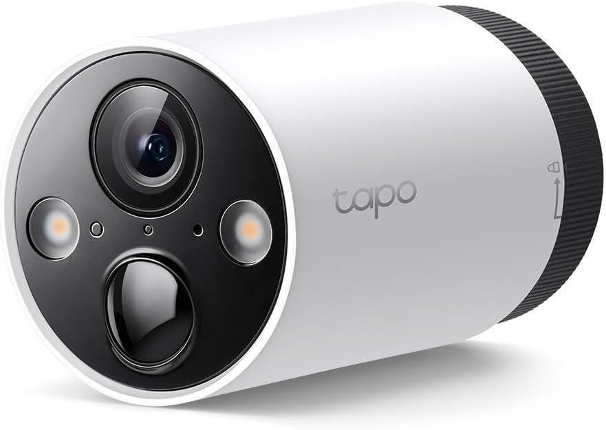 Cámara de vigilancia WiFi exterior Tapo C420, sin cables, con batería, QHD 4MP, 180 días de autonomía, visión nocturna a color, IP65, detección de personas, audio bidireccional, almacenamiento local, blanca