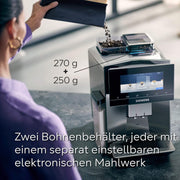 Cafetera superautomática Siemens EQ900 TQ903D03, control por app, pantalla táctil intuitiva, modo barista, AromaBoost, reducción de ruido, molinillo premium, limpieza automática con vapor, 1500 W, acero inoxidable