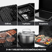 Barbacoa de gas de 3 quemadores Royal Gourmet, parrilla de mesa 3 en 1 para asar, freír y cocinar, barbacoa de camping con mesa auxiliar plegable, parrilla portátil para picnic de 8,5 kW, negra