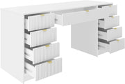 Escritorio Mirjan24 Tireno Bis, 9 cajones con frentes acanalados, escritorio para estudiantes, mesa de ordenador, escritorio infantil, mesa de trabajo, mesa para PC, habitación juvenil, habitación infantil (blanco velvet)