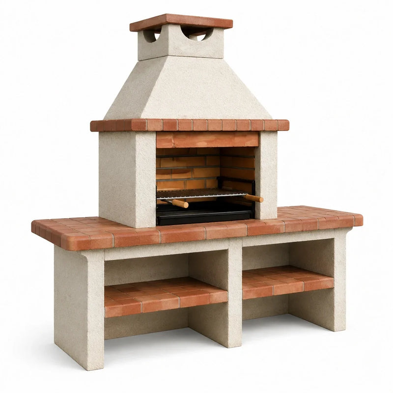 Chimenea de jardín de hormigón con acabado de ladrillo de arcilla 120 cm x 65 cm x 200 cm beige