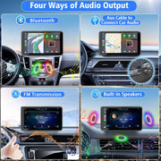 flysclean Pantalla portátil inalámbrica más reciente para Apple CarPlay y Android Auto para coche, estéreo de coche con pantalla táctil HD de 7 pulgadas con Mirror Link, Bluetooth 5.2, cámara de visión trasera, AUX, transmisor FM para todos los vehículos