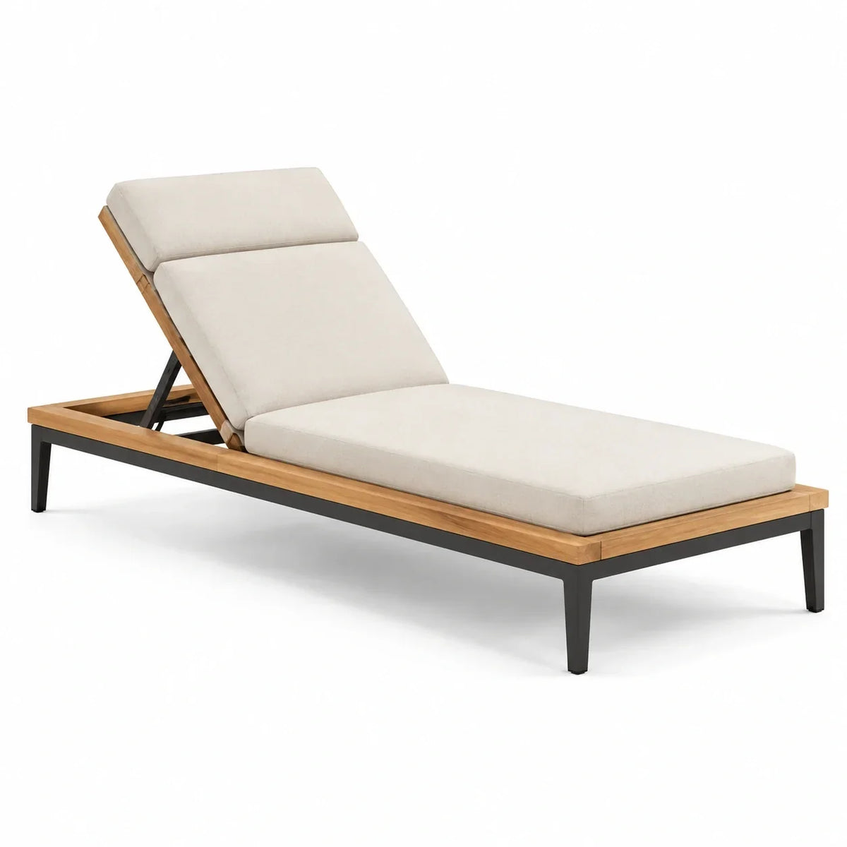 Tumbona de madera de teca con acolchado de poliéster beige