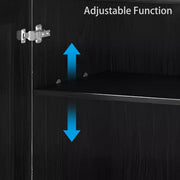 Armario de almacenamiento decorativo de 62 pulgadas, color negro, de mimbre y madera con 12 estantes