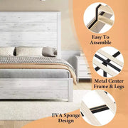 Estructura de cama de madera rústica AMERLIFE con cabecero empalmado de 51.2"