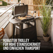 EndersGasgrill Urban II Pro, parrilla de mesa, función de asado, cocción y horneado, 2 quemadores de acero inoxidable, con termómetro para parrilla, parrilla para balcón y camping, carcasa de aluminio fundido, rejilla de hierro fundido, #2062