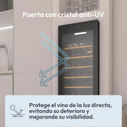 Candy DiVino CWC058, Vinoteca, 58 Botellas, WiFi, App hOn, Puerta Reversible, 10 Baldas, Tratamiento Anti-UV, Compresor Antivibraciones, Iluminación LED, Control Digital, Tirador Integrado, 37 dB, Negro