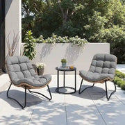 Sillas Papasan para exterior con cojín, sillas de patio acogedoras de ratán PE con mesa auxiliar