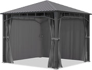 Gazebo de jardín TOOLPORT 3x3 m con techo rígido de acero, 4 paneles laterales en gris, postes de 9x9 cm