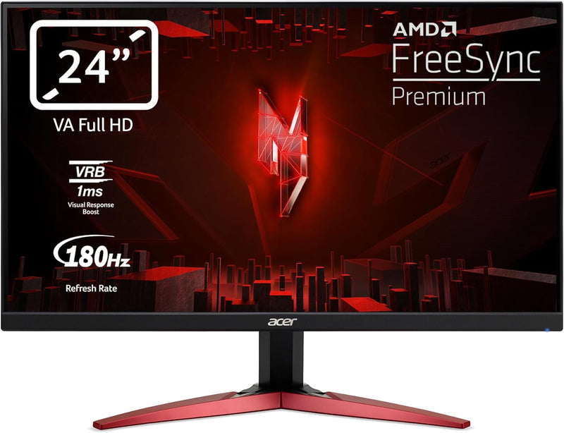 Acer Nitro KG241YS3biipf - Monitor Gaming de 24" Full HD, 180Hz (1920x1080, 16:9, FreeSync, 1ms VRB, 250 Nits, Comfyview, BluelightShield, 2xHDMI 2.0/1xDP 1.2) Monitor para PC inclinable, color negro