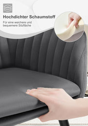 Juego de 6 sillas de comedor WOLTU, para dormitorio, cocina, salón, sillas de cocina tapizadas con reposabrazos, patas de madera maciza, asiento de terciopelo, gris oscuro