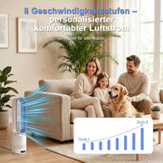 Ventilador sin aspas con mando a distancia, enfriador de aire cooling ace, aire acondicionado portátil, 8 velocidades, oscilación de 90°, temporizador de 2H, ventilador sin aspas de 30W de bajo consumo para dormitorio y hogar (Azul)