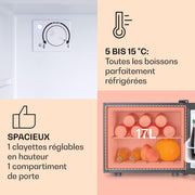 KLARSTEIN Mininevera para bebidas, frigorífico pequeño y silencioso, minibar para interiores, cervezas, vinos, camping, 3 niveles de refrigeración, cosméticos, 0-15 °C, 17 L