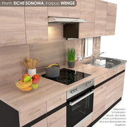 Cocina lineal FIWODO con electrodomésticos - AMPLIABLE - Cocina, cocina equipada en color: Roble Sonoma, 240 cm, con fregadero, grifería, placa, horno, campana extractora, PRODUCTO NUEVO con GARANTÍA