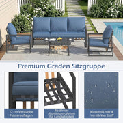 YODOLLA Juego de muebles de jardín, conjunto de 4 piezas para 4-5 personas, muebles de balcón con respaldos de ratán sintético, sofá de 3 plazas y 2 sillones con mesa de centro para jardín, azul oscuro