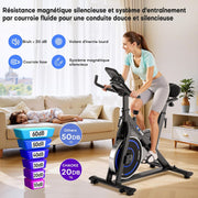 Bicicleta estática, CHAOKE Bicicleta estática silenciosa con resistencia magnética ajustable, bicicleta de ejercicio para interiores con aplicación y pantalla LCD, para entrenamiento cardiovascular, capacidad 150 kg
