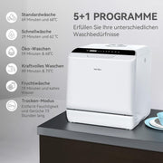 Mini lavavajillas Hermitlux, lavavajillas para 4 servicios, depósito de agua de 5 litros, 6 programas, minilavavajillas de sobremesa, perfecto para apartamentos, dormitorios, camping, blanco