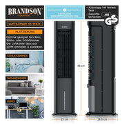 Brandson - Enfriador de aire por agua 5 en 1 - Enfriador evaporativo, humidificador, ventilador y purificador de aire, aire acondicionado portátil sin tubo de escape - Galardonado 2025 - silencioso - depósito de agua de 5 L