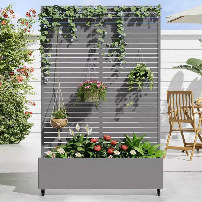 Jardinera con enrejado MAYEERTY Gris hierro, estilo clásico con persianas, 72x35x16 pulg., juego de 3 piezas