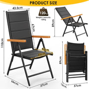 LIFERUN Silla de jardín con respaldo alto plegable, juego de 6 sillas de balcón de aluminio, reposabrazos de WPC, con respaldo y asiento acolchados, ajustable en 7 posiciones, hasta 120 kg, silla de comedor para exteriores, negro, 6 unidades