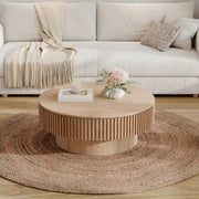 Mesa de centro redonda moderna de madera maciza chapada con almacenamiento