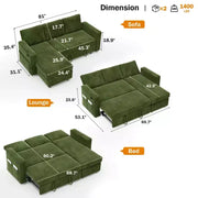 Sofá cama seccional Dyonery de 81", sofá cama en forma de L con chaise longue de almacenamiento reversible, USB, respaldo reclinable
