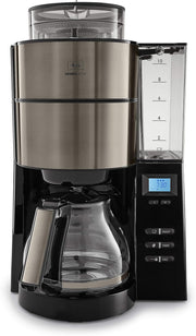 Melitta AromaFresh - Cafetera de filtro - con jarra de cristal - molinillo integrado - función de temporizador - 10 tazas - Negro puro