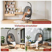 Silla colgante WOLTU con soporte, carga hasta 150 kg, silla colgante de ratán PE, con cojín de asiento y reposacabezas, para interior y exterior, gris