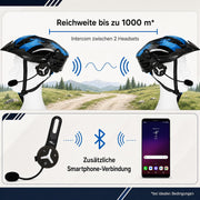 @tec BuddyChat Duo, intercomunicador para auriculares, set de 2 unidades, sistema de intercomunicación Bluetooth 3.0, alcance de hasta 1 km, cancelación de ruido DSP, resistente al agua y al polvo
