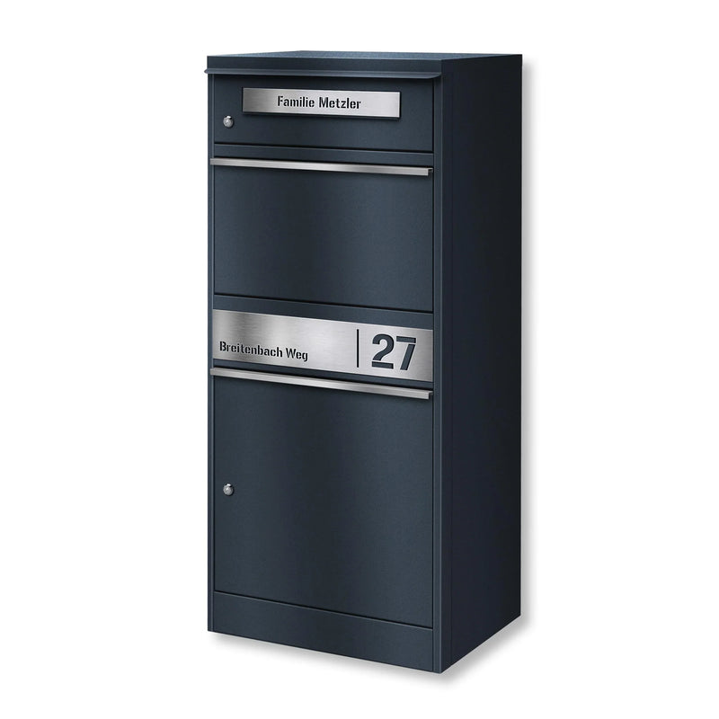 Metzler Paketbox Bispo 2, buzón con compartimento grande para paquetes, antracita, personalizado, grabado, acero inoxidable macizo para exteriores