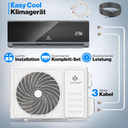 Set de aire acondicionado Split KESSER®, función WiFi/App, refrigeración A++/calefacción A+, 18000 BTU/h (5.300W) muy silencioso, refrigerante R32, mando a distancia, función de temporizador, material de montaje, antracita