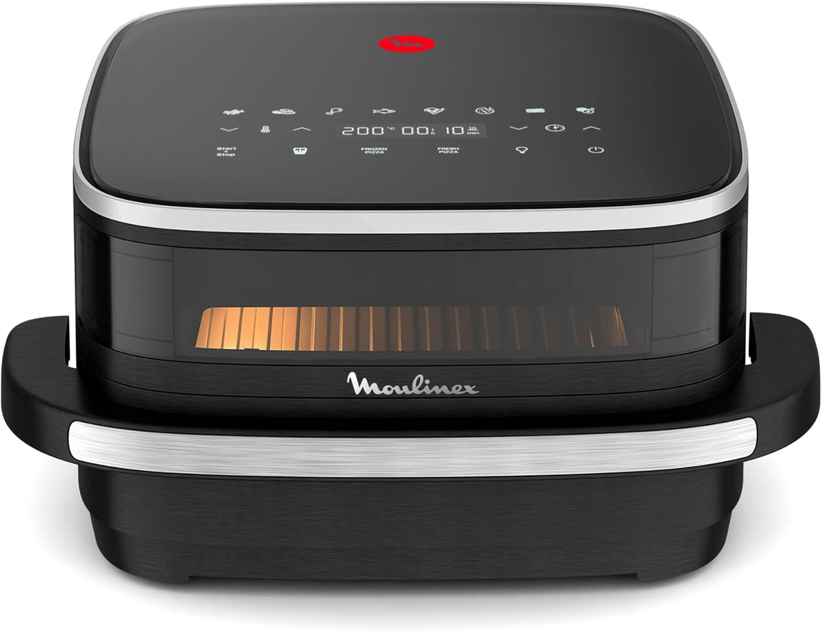 Moulinex Easy Fry XL Surface & Pizza 4L, Freidora de aire, Superficie de cocción muy grande, Compacta, Ventana de visualización, Negro, AL4018F0