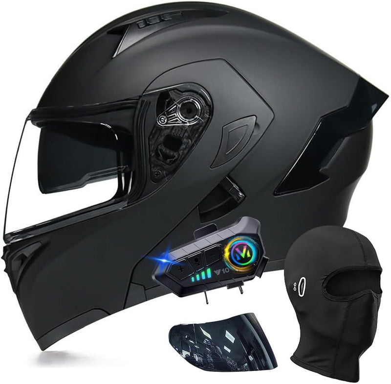 ACLFFSHOP Casco de moto modular Bluetooth con homologación ECE, casco abatible para adultos con doble visera para protección contra impactos, casco integral de moto para hombre y mujer M~XXL