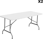 sweeek - Set de 2 mesas de recepción plegables de plástico blanco de 180 cm + 12 sillas auxiliares. Mesa de camping