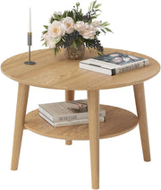 Mesa de centro redonda skølm Mjölnir Ø70 cm – Mesa de salón de madera maciza de roble – Mesa de sofá con 2 estantes – Mesa auxiliar pequeña con acabado de aceite natural – Mesa de madera para salón con espacio de almacenamiento – Coffee Table