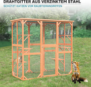 Recinto exterior para gatos Wiltec 168 x 82 x 166,5 cm con 6 superficies de descanso, recinto para gatos resistente a la intemperie para jardín, caseta para gatos con malla de alambre y techo de betún